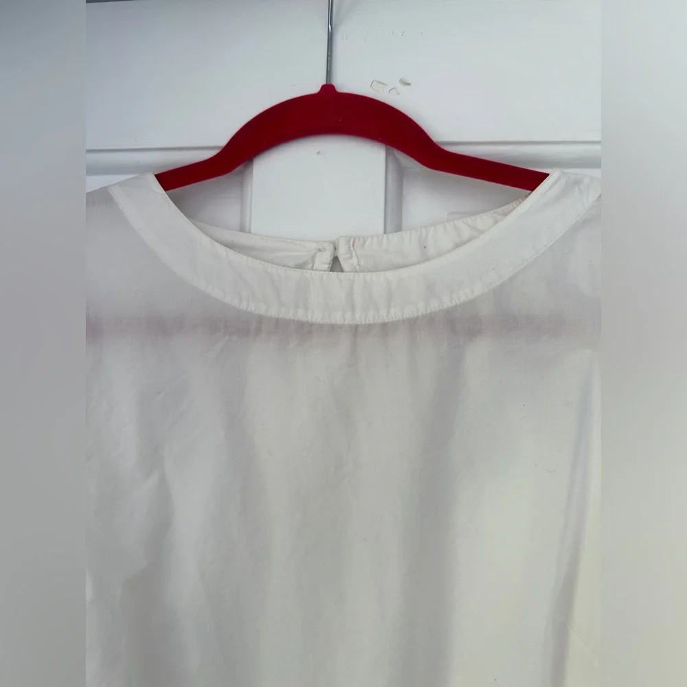 Anthropologie Maeve White Puff Sleeve Back Keyhole 3/4 Sleeve Blouse, Size Small